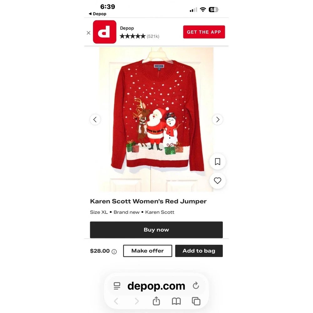 Karen Scott Womens Red Christmas Sweater Santa Reindeer‎ Snowman Sequins Small